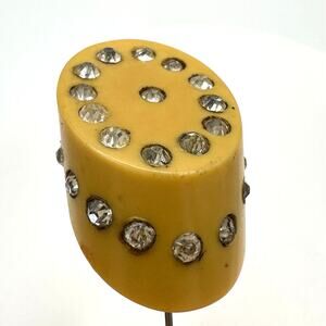 Antique retro Art Deco yellow celluloid clear glass rhinestones stick pin brooch